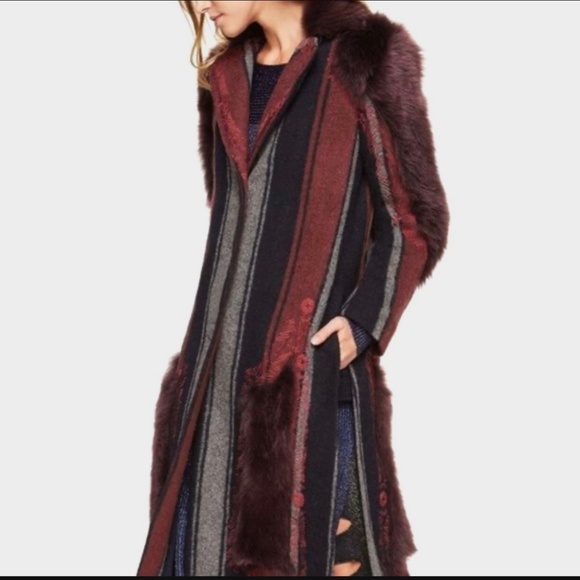 New* BCBGMAXAZRIA Runway Jaegar Fur Coat Burgundy/Black/Grey Size XS-S $4498.00 - Picture 1 of 10